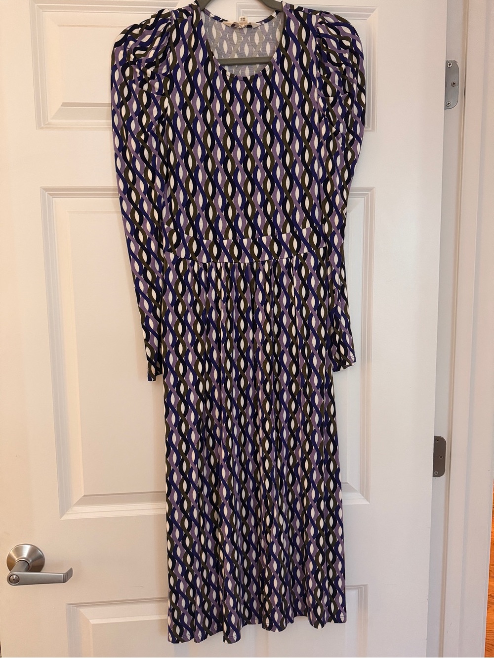 Boden Purple Navy Cream Geometric Long Sleeve Midi Dress